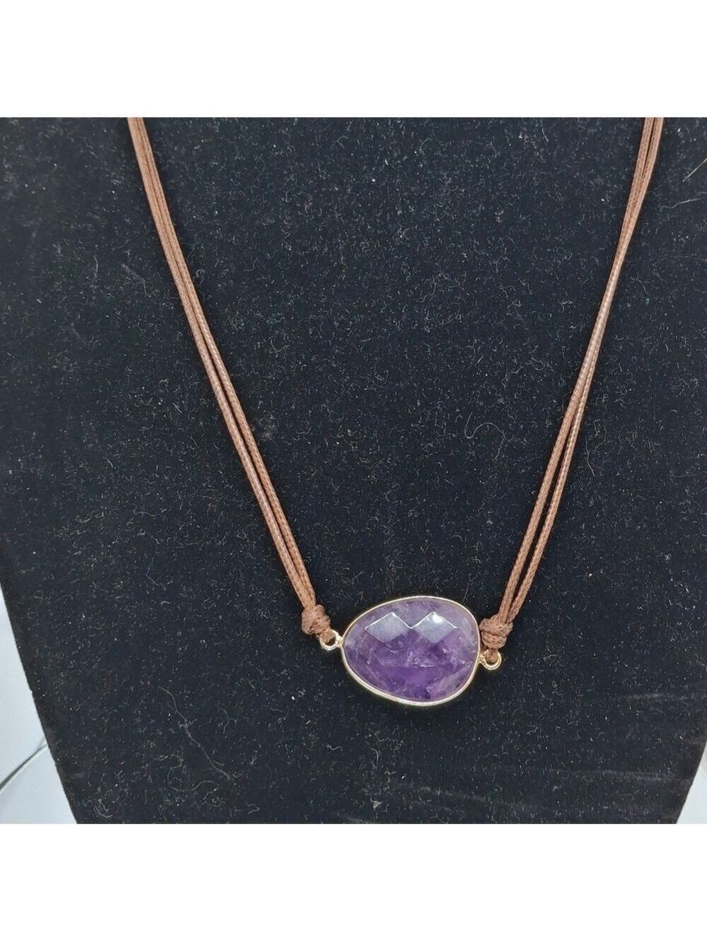 Amethyst and leather boho necklace adjustable